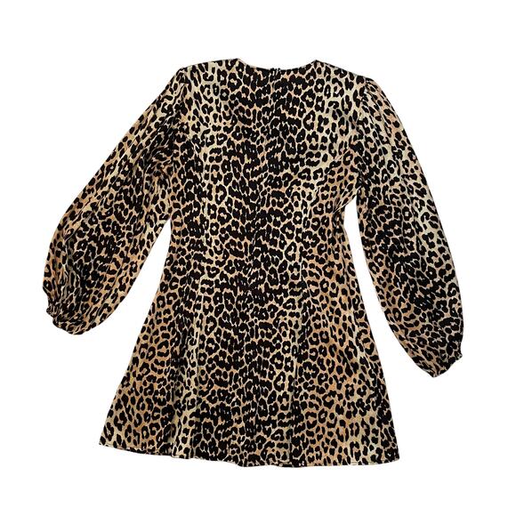 Ganni Blakely Leopard Print Mini Dress in Brown Silk Blend EURO 42 - US Size 10 - Picture 4 of 8